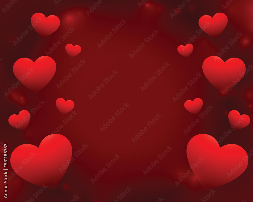 valentines day floating hearts red background with text space