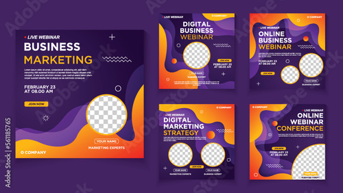 Webinar social media post template collection. Modern social media post bundle vector, Design editable template for social media posts, banners, flyers, and website.