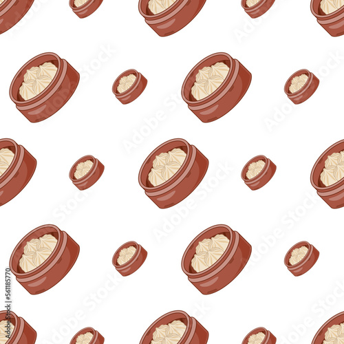 cartoon nikuman, japanese food seamless pattern on colorful background
