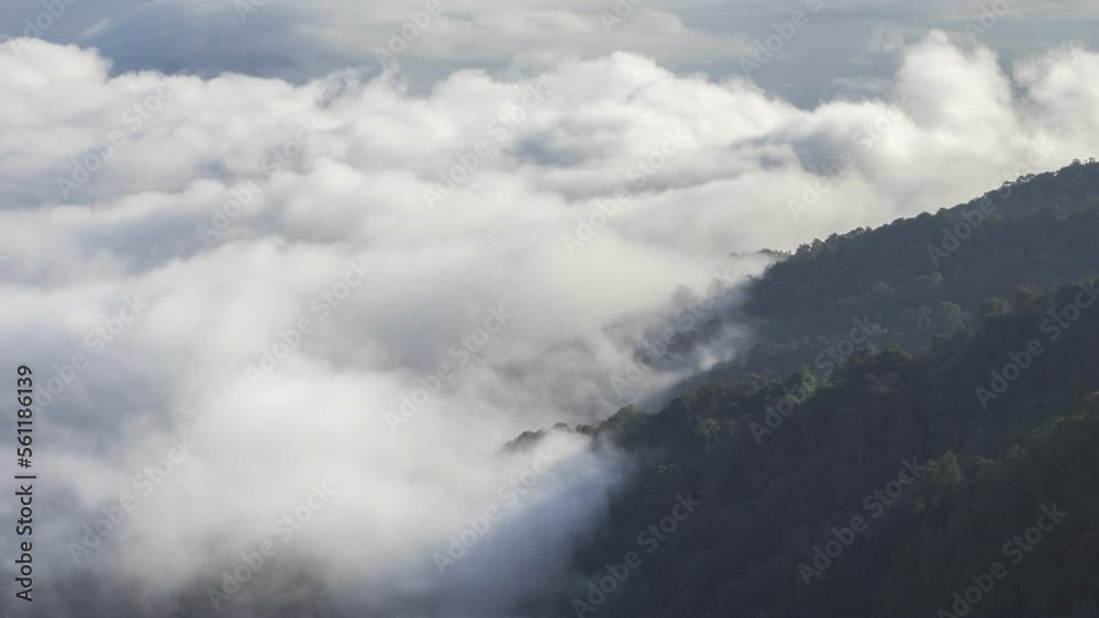 Sea of clouds time lapse view over a valley and hills 4,600 feet above sea level at one of the main tourist attractions in Pahang, Malaysia. 4K. Sea of clouds time lapse view over a valley and hills 4,600 feet above sea level at one of the main tourist attractions in Pahang, Malaysia. 4K.