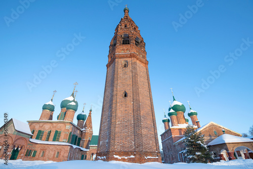 Bell tower of the ancient Old Believer temple complex in Korovnitskaya Sloboda on a sunny January day. Yaroslavl, Golden Ring of Russia photo