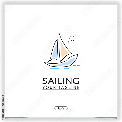 Simple Sailboat dhow boat ship on Sea Ocean  logo premium elegant template vector eps 10