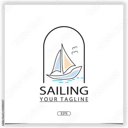 Simple Sailboat dhow boat ship on Sea Ocean  logo premium elegant template vector eps 10