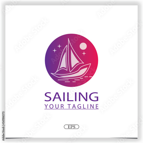 Simple Sailboat dhow boat ship on Sea Ocean  logo premium elegant template vector eps 10