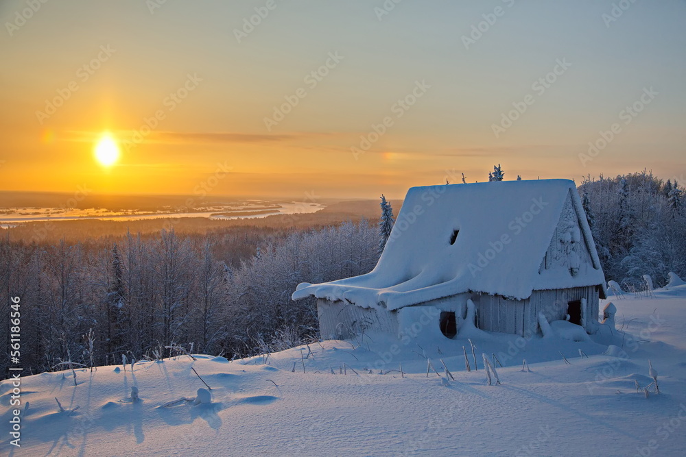 Winter views in the village of Krasnaya Gorka.