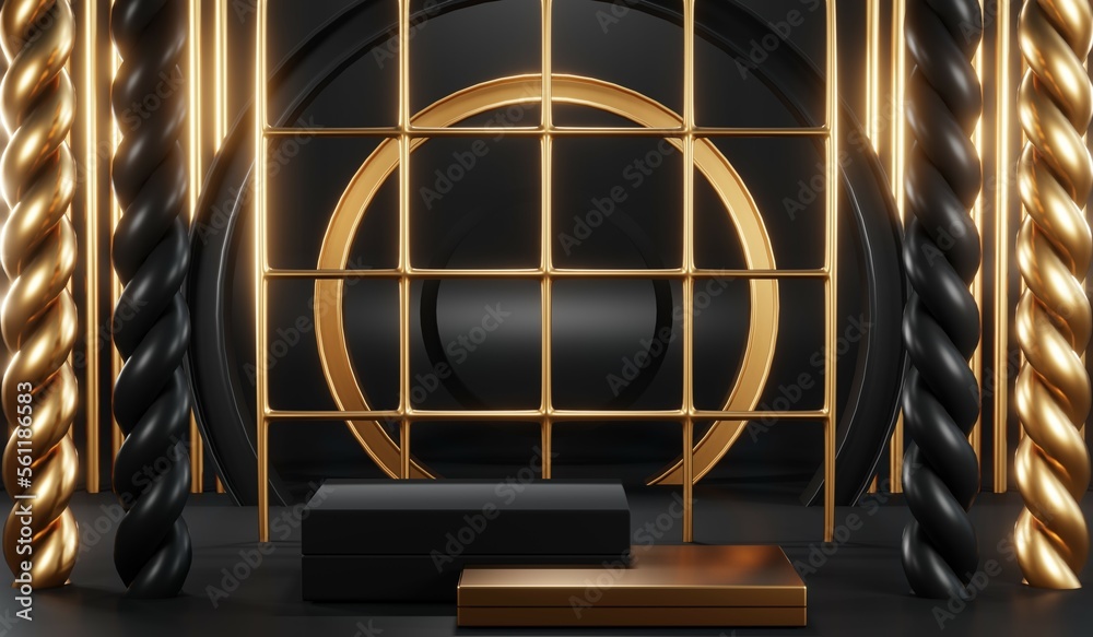 3D rendering of black podium background for black friday product on podium