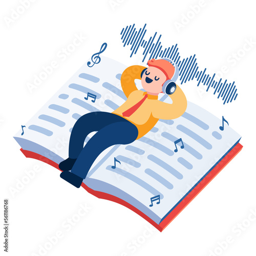 Isometric Businessman Relaxing and Listening Audiobook