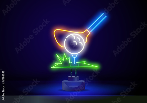 golf hit neon sign, modern glowing banner design, colorful modern design trends on black background. Vector illustration.