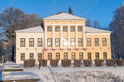 The ancient building of the former City Council on a sunny frosty January morning. Uglich, Golden Ring of Russia