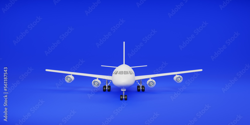Naklejka premium front view Airplane on blue background. 3d rendering