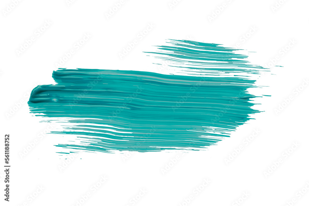 Turquoise paintbrush isolated on transparent background. deep lake green brush, png