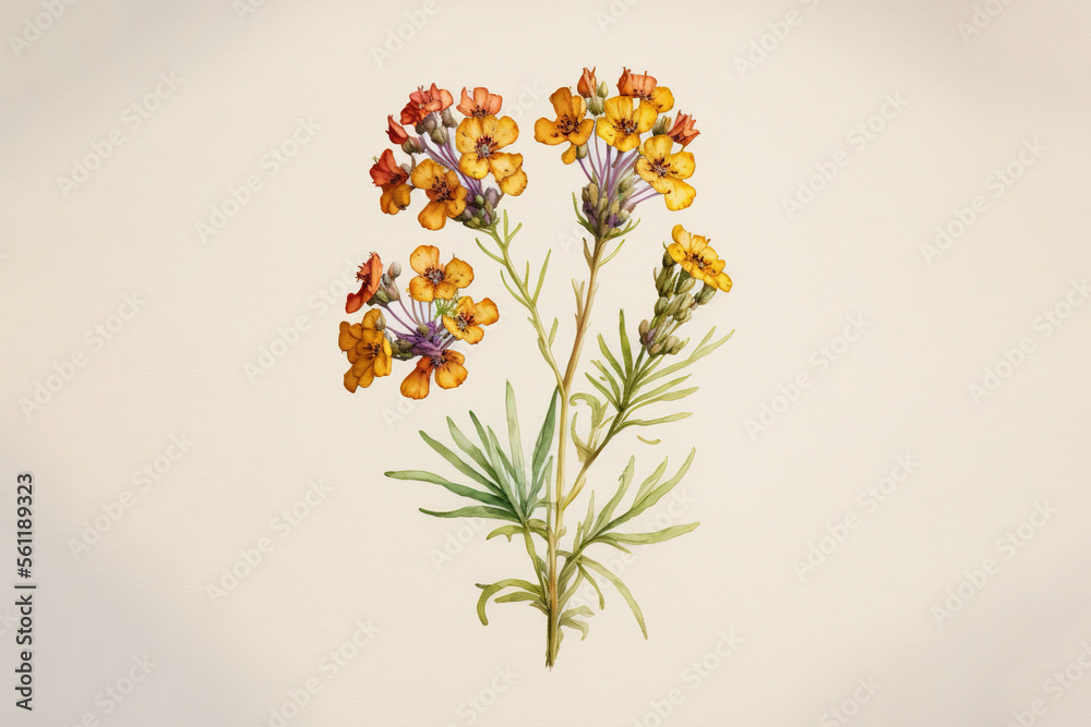 Wallflowers, Erysimum cheiri - Watercolour (Generative Art)