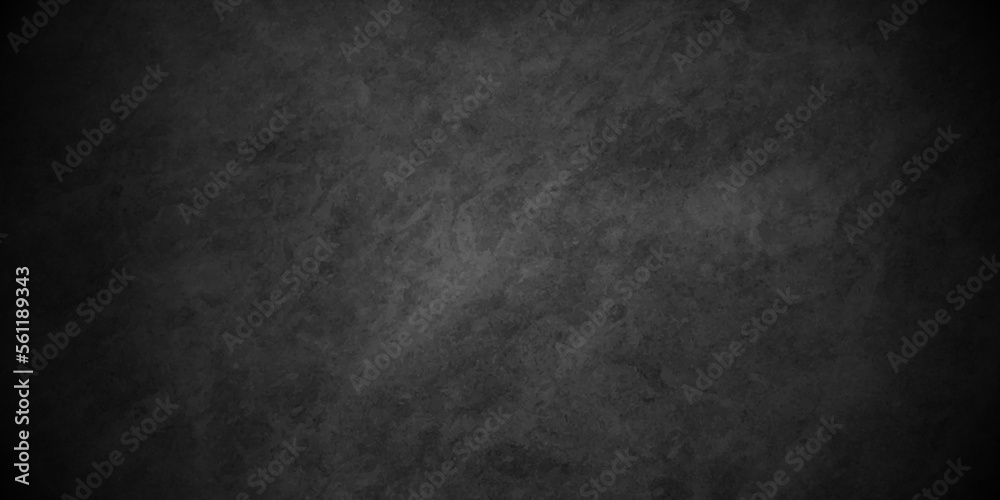 Dark black grunge textured concrete backdrop background. Panorama dark grey black slate background or texture. Vector black concrete texture. Stone wall background.