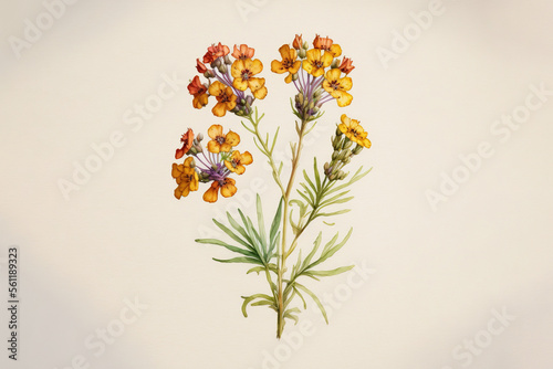 Wallflowers, Erysimum cheiri - Watercolour (Generative Art)