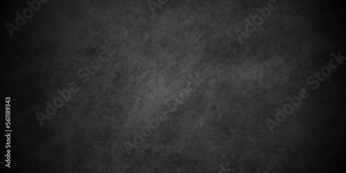 Dark black grunge textured concrete backdrop background. Panorama dark grey black slate background or texture. Vector black concrete texture. Stone wall background.