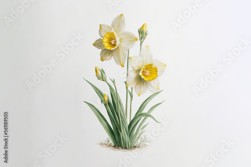 Valokuvatapetti Daffodils, Narcissus spp - Watercolour (Generative Art)