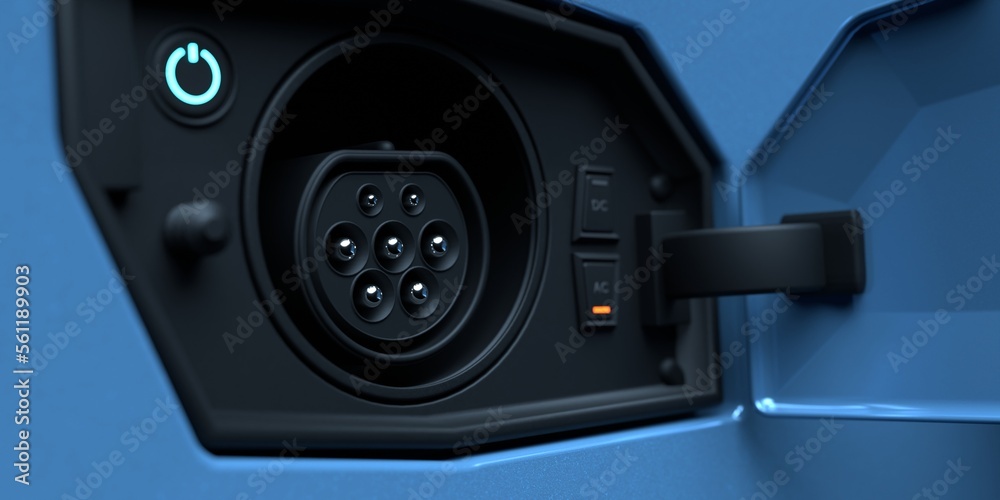Hybrid car charger plug in closeup 3d rendering illustration. Conceptual electric car or vehicle charging supply. Hybrid car charger plug in closeup 3d rendering illustration. Conceptual electric car or vehicle charging supply.