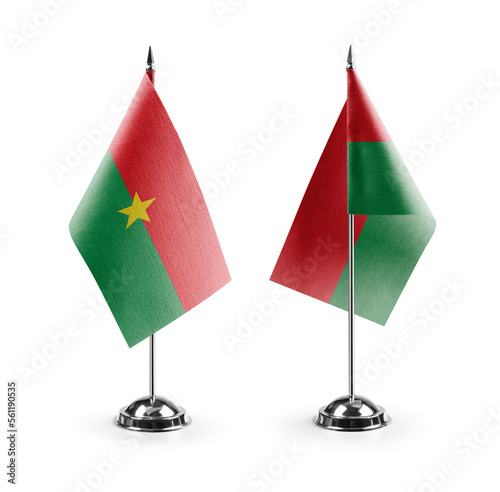 Small national flags of the Burkina Faso on a white background