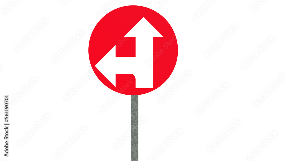 Mandatory straight or left turn ahead. road sign isolated on white background Mandatory straight or left turn ahead. road sign isolated on white background