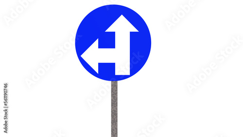 road sign vector for website symbol. Mandatory straight or left turn ahead, traffic lane route