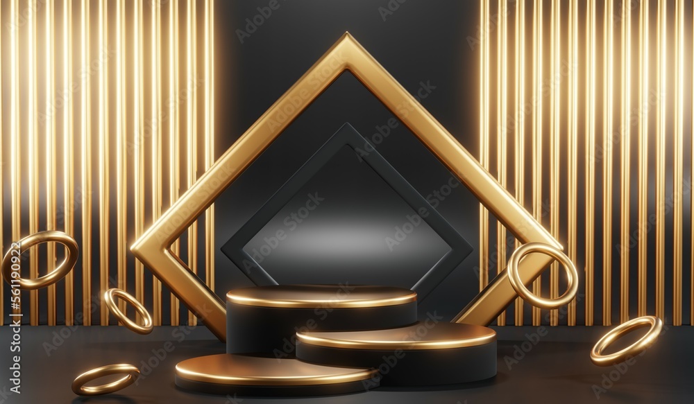 3D rendering of black podium background for black friday product on podium