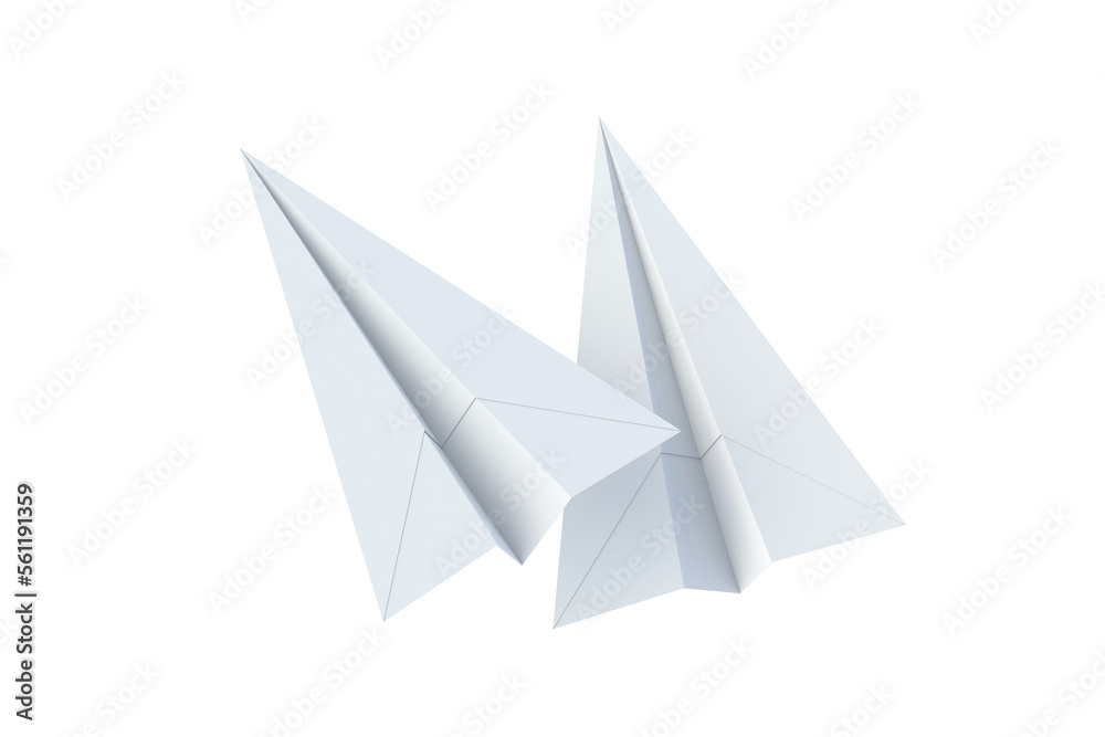 Two paper planes isolated on white background. Origami airplane. 3d render Two paper planes isolated on white background. Origami airplane. 3d render