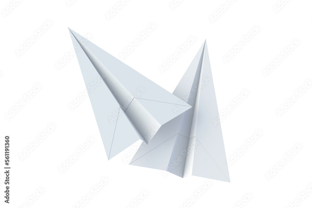 Paper planes isolated on white background. Origami airplane. 3d render Paper planes isolated on white background. Origami airplane. 3d render