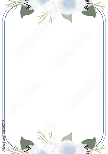 beautiful flat style blue and white flower bouquet wreath frame