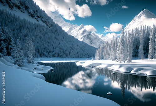 Winter wonderland landscape. Created by Generative AI