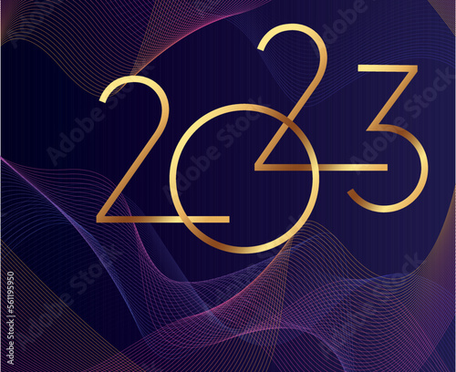 2023 Gold Happy New Year Holiday Abstract Vector Illustration Design With Purple Gradient Background