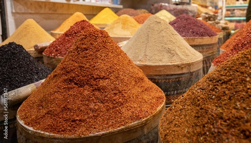 Assortment Of Colorful Aromatic Spices At Market
