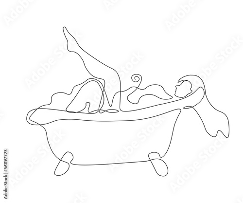 girl taking a bath,hand drawn, continuous mono line, one line art