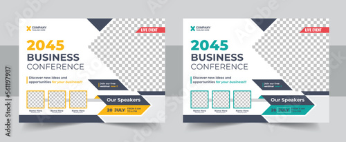 Marketing Business Live Webinar Banner Invitation and Social Media post template, Blue and Yellow background. Business Conference invitation design, Vector Eps