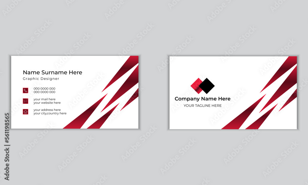 Double-sided creative business card template. Vector  Creative and Clean Business Card Personal visiting card with Stationery design Elegant white back background with abstract red   shiny lines.