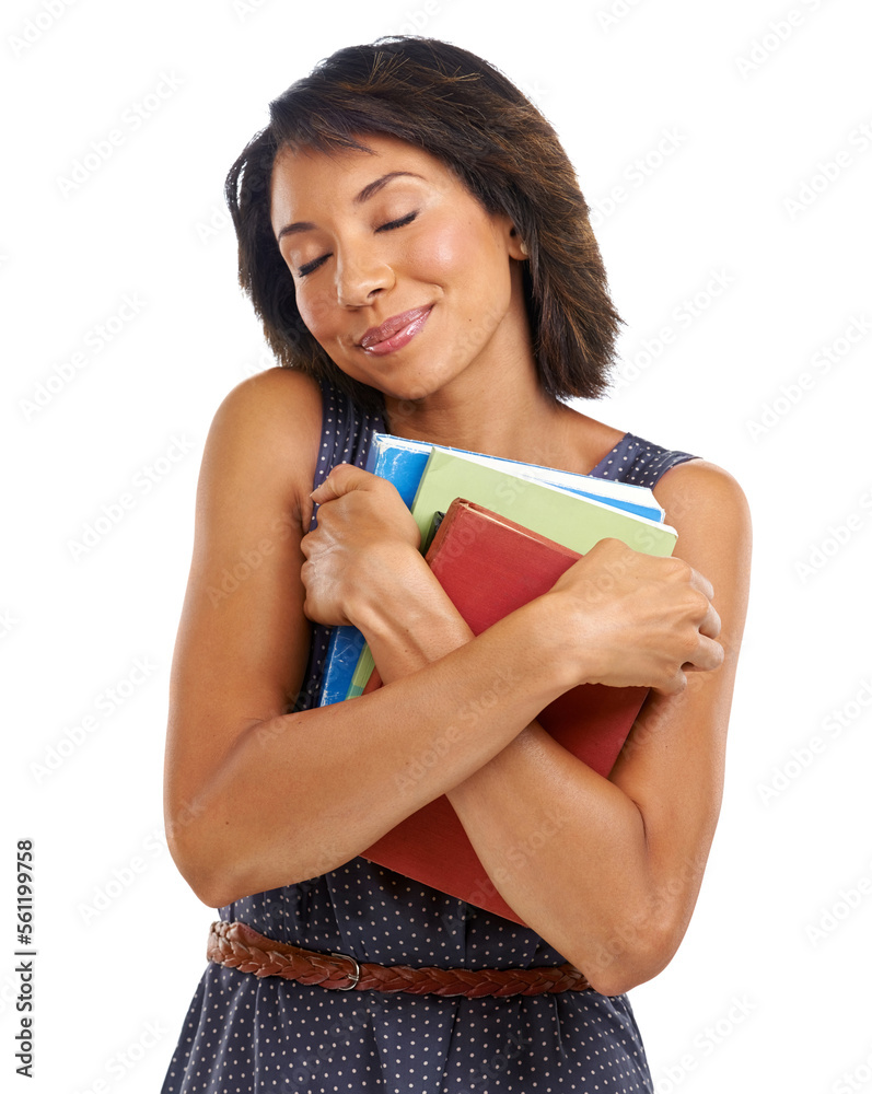 Woman hug books, teacher love reading and teaching with education and learning against studio background. Academy, school and learn with care, knowledge and study for academic growth and motivation Woman hug books, teacher love reading and teaching with education and learning against studio background. Academy, school and learn with care, knowledge and study for academic growth and motivation