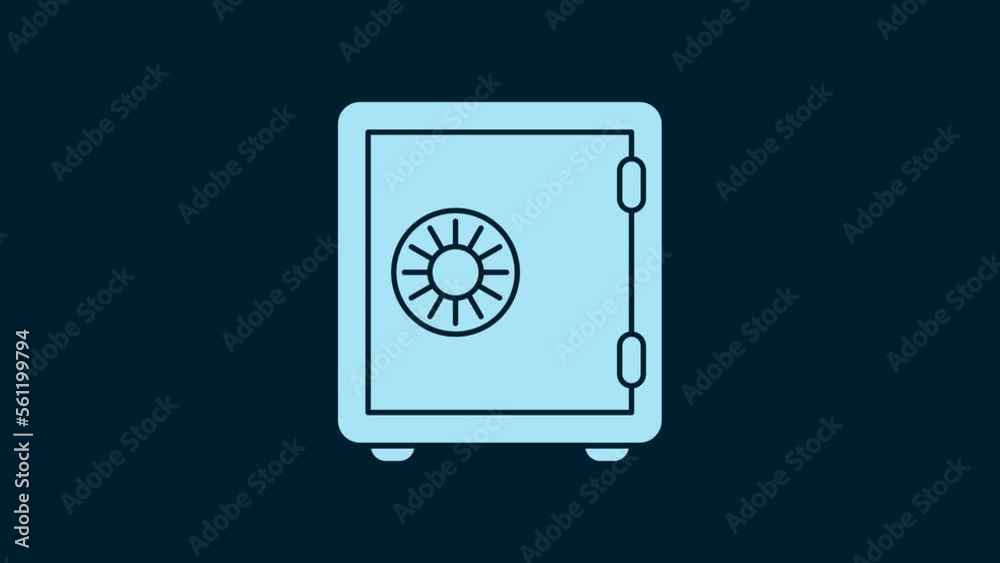 White Safe icon isolated on blue background. The door safe a bank vault with a combination lock. Reliable Data Protection. 4K Video motion graphic animation White Safe icon isolated on blue background. The door safe a bank vault with a combination lock. Reliable Data Protection. 4K Video motion graphic animation