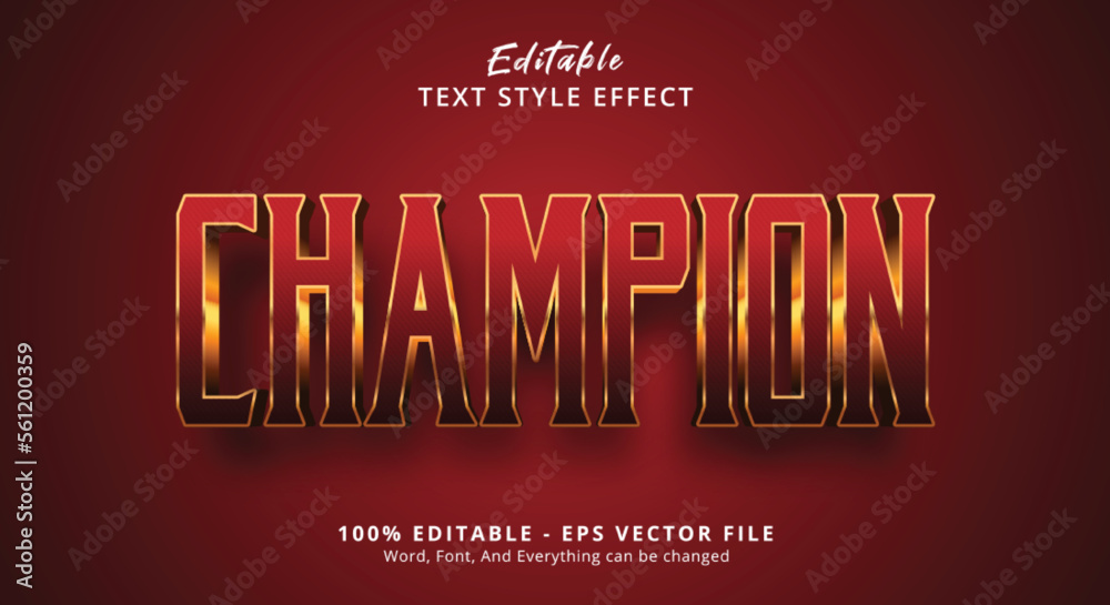 Editable text effect, Champion text on red and golden color style