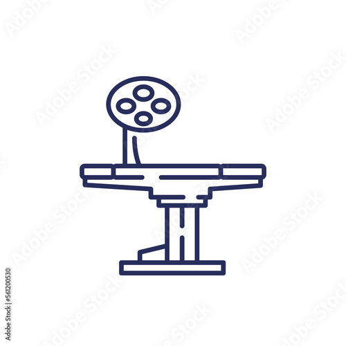 Operating table icon, surgery line vector