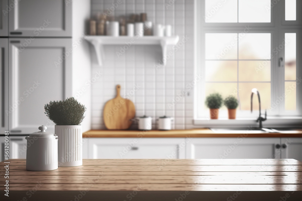 Modern kitchen background. Generative AI, edited in Photoshop. 
