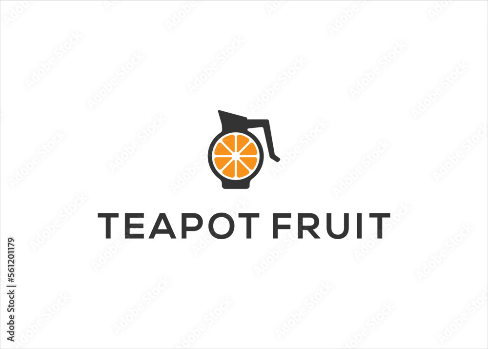 teapot with orange fruit logo design vector template teapot with orange fruit logo design vector template