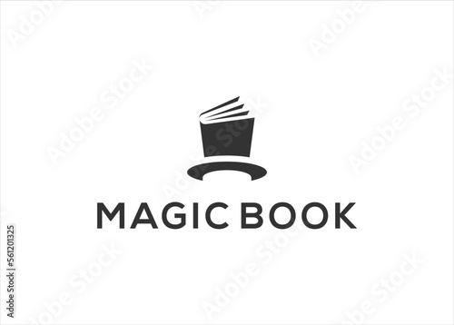  hat magic with book logo design template vector