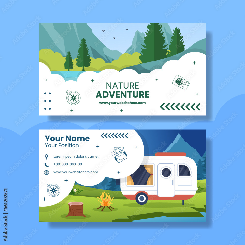 Nature Adventure or Vacation Card Horizontal Flat Cartoon Hand Drawn Templates Illustration
