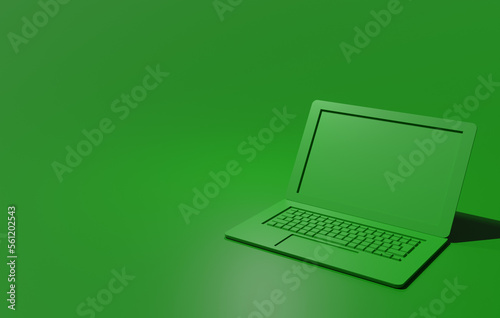 3D illustration of a green laptop