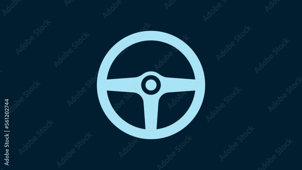 White Steering wheel icon isolated on blue background. Car wheel icon. 4K Video motion graphic animation