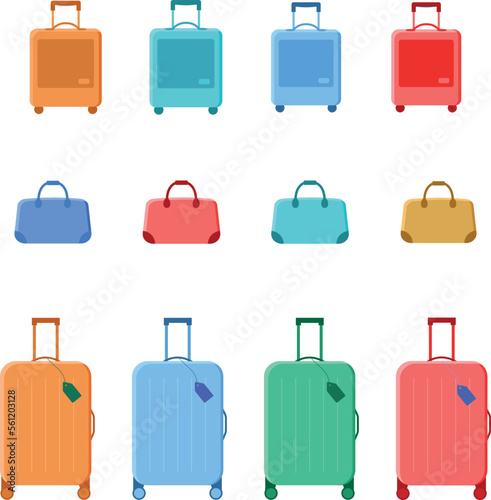 Set of isolated color suitcases