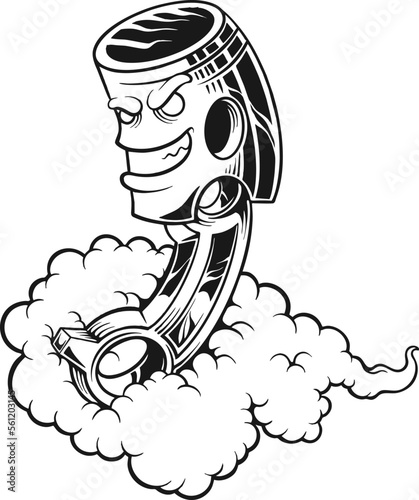 Racing piston head cloud smoke effect monochrome Vector illustrations for your work Logo, mascot merchandise t-shirt, stickers and Label designs, poster, greeting cards advertising business company