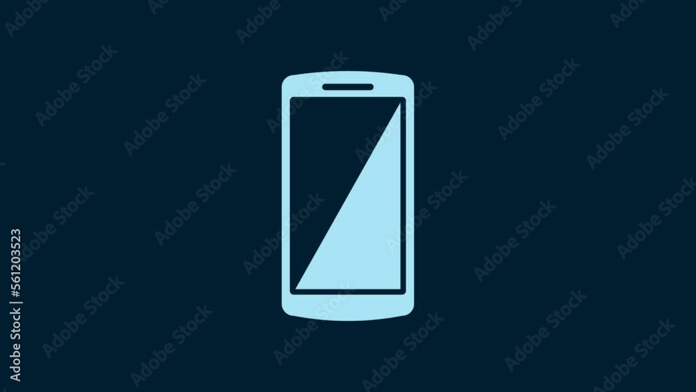 White Smartphone, mobile phone icon isolated on blue background. 4K Video motion graphic animation