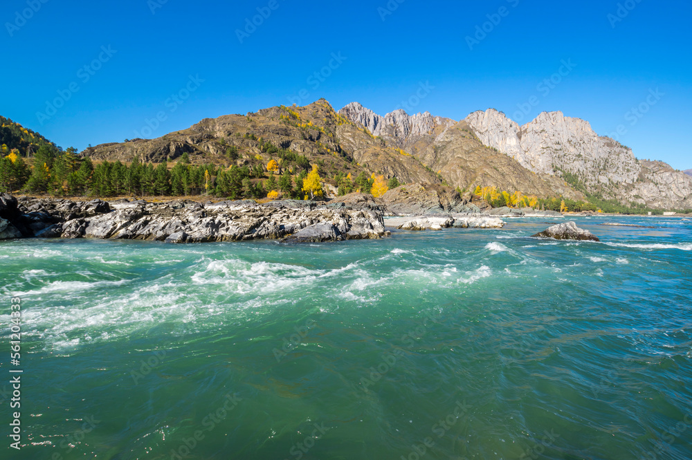 View of river Katun and Altay mountains