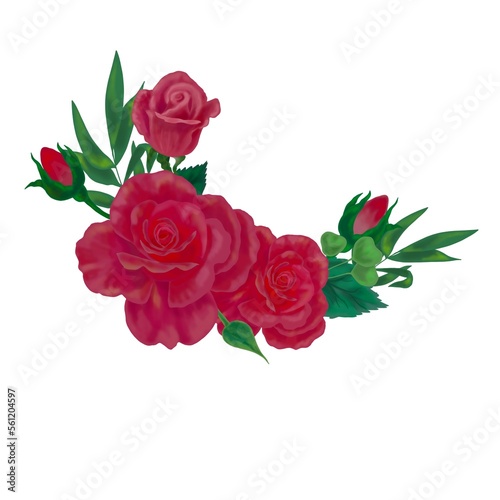 bouquet of roses. red roses in a branch with leaves