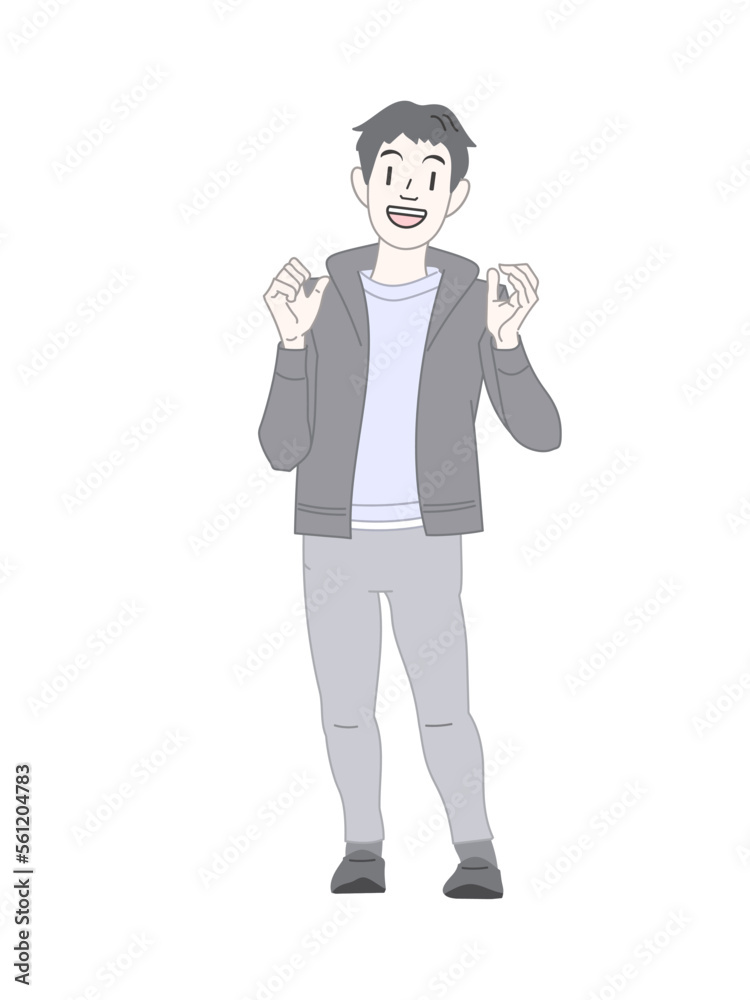 冬にジャケットを着た男性が仕草をしている様子 冬にジャケットを着た男性が仕草をしている様子
